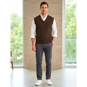 Royal Scott Brown Wool Cable-Knit V-Neck Sweater Vest Sleeveless Academia Preppy